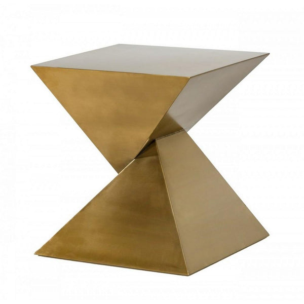 Metal End Table with Pyramid Shape Base, Antique Gold - BM232166