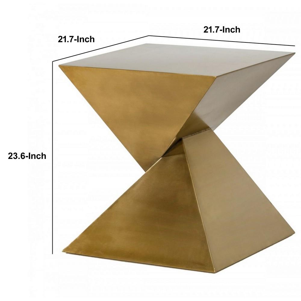 Metal End Table with Pyramid Shape Base, Antique Gold - BM232166