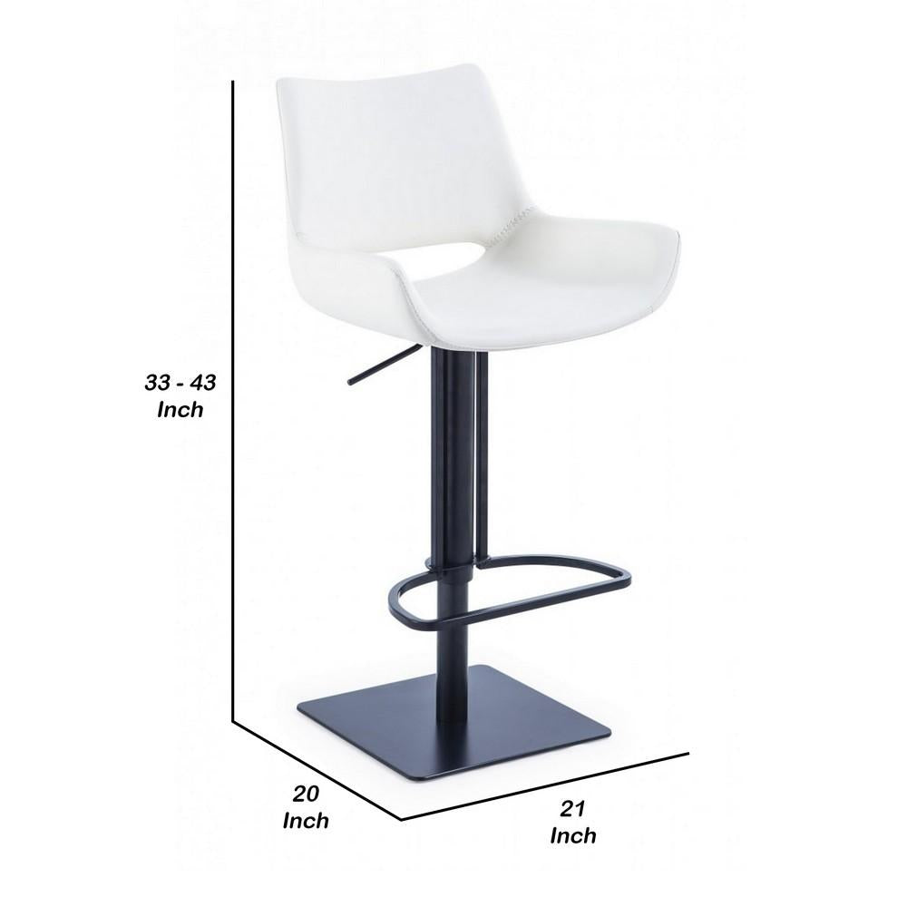 Swivel Faux Leather Bar Stool with Countered Seat, White and Black - BM232279