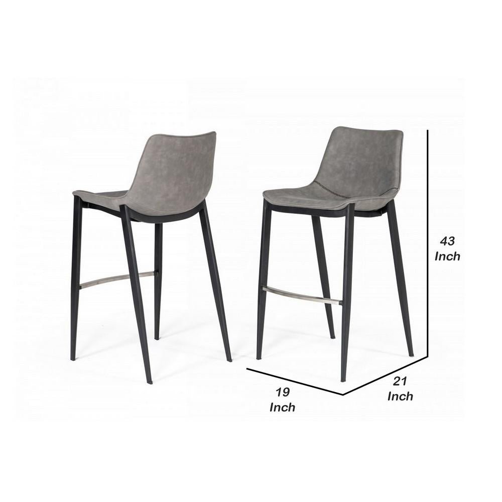 Counter Leatherette Barstool with Angled Tapered Legs, Set of 2, Gray - BM232289