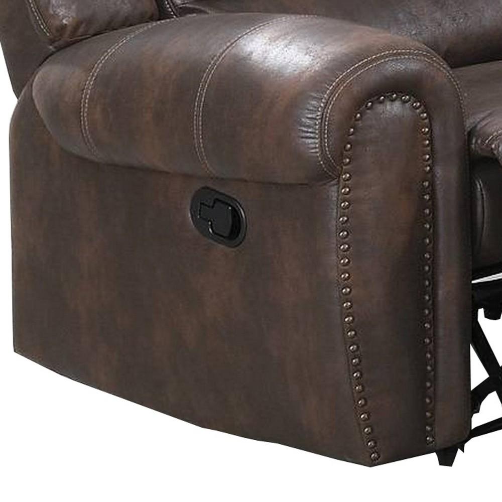 Leatherette Manual Motion Recliner with Tufted Back, Brown - BM232358