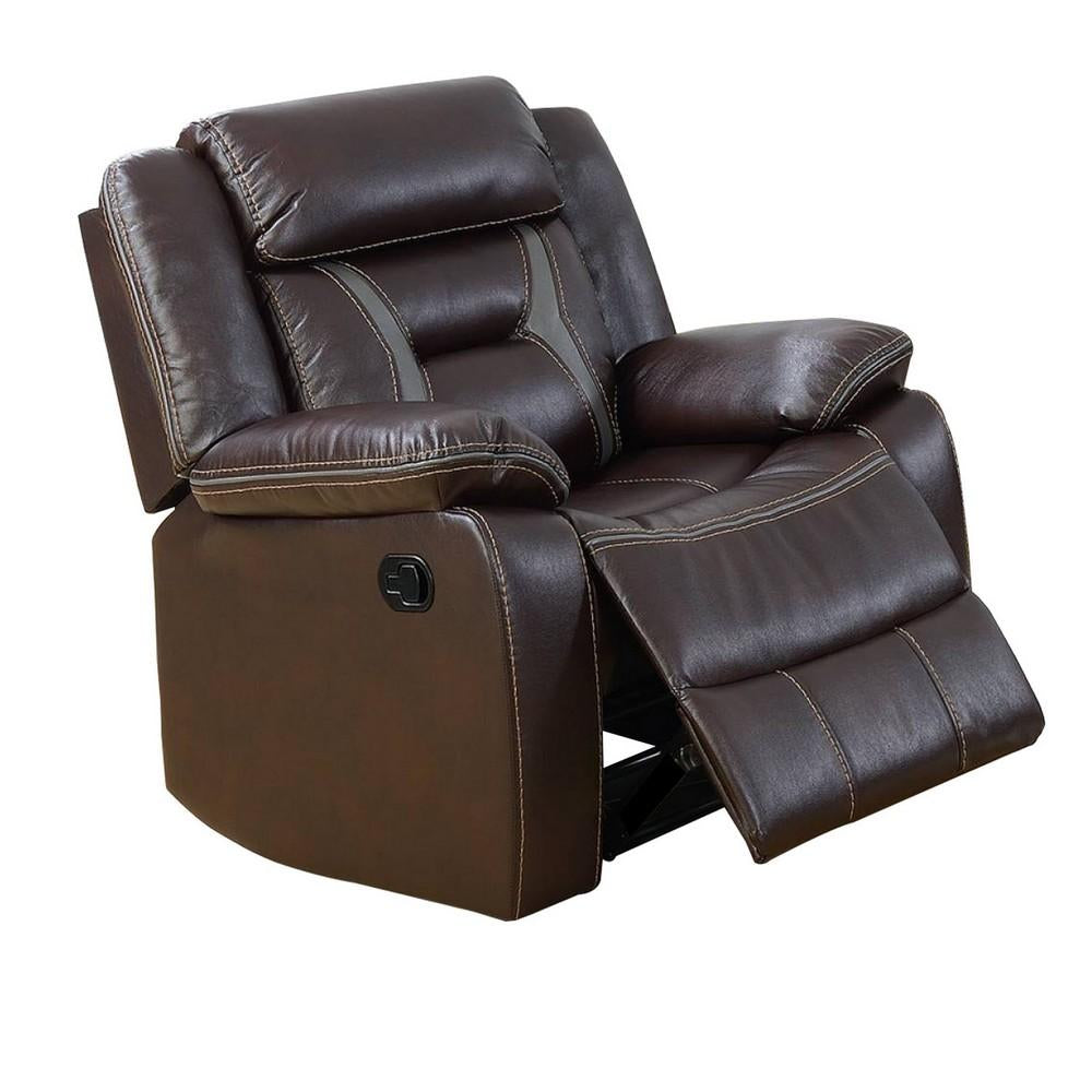 37 Inches Leatherette Glider Recliner with Pillow Arms, Dark Brown - BM232625