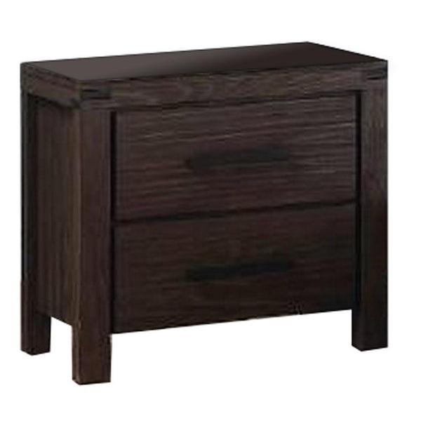 Wooden Nightstand with Metal Bar Handles and Two Drawers, Dark Brown - BM232679