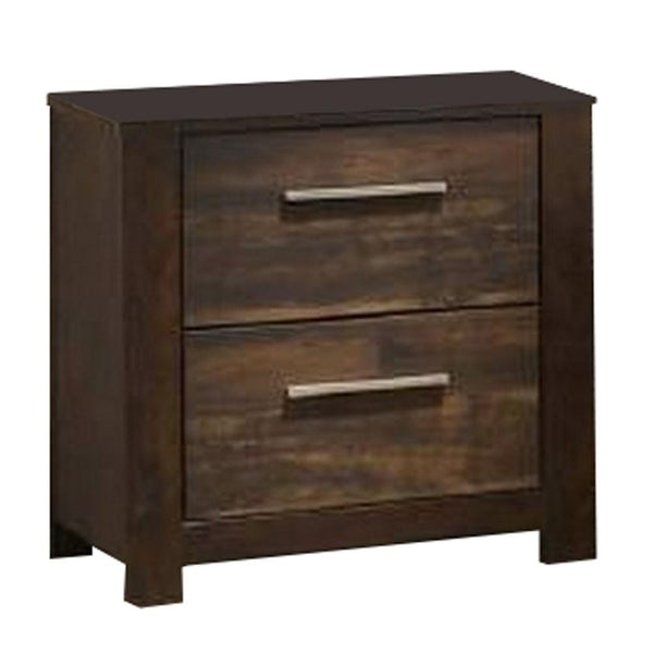 Wooden Nightstand with Two Drawers and Metal Bar Handles, Brown - BM232685