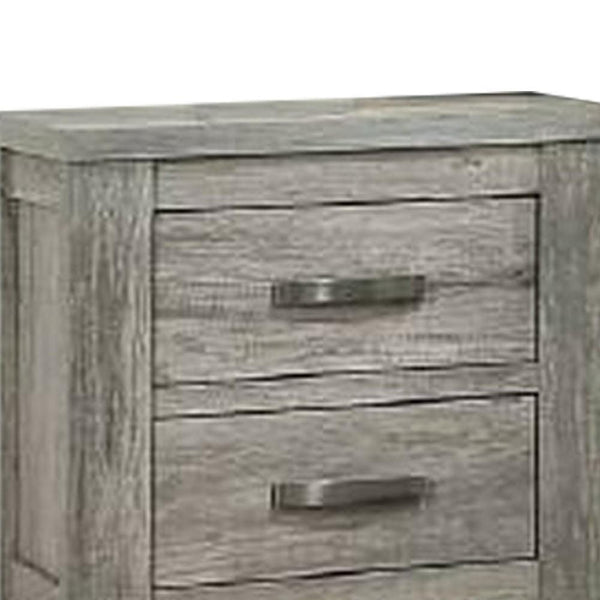 Wooden Nightstand with Two Drawers and Metal Bar Handles, Gray - BM232687