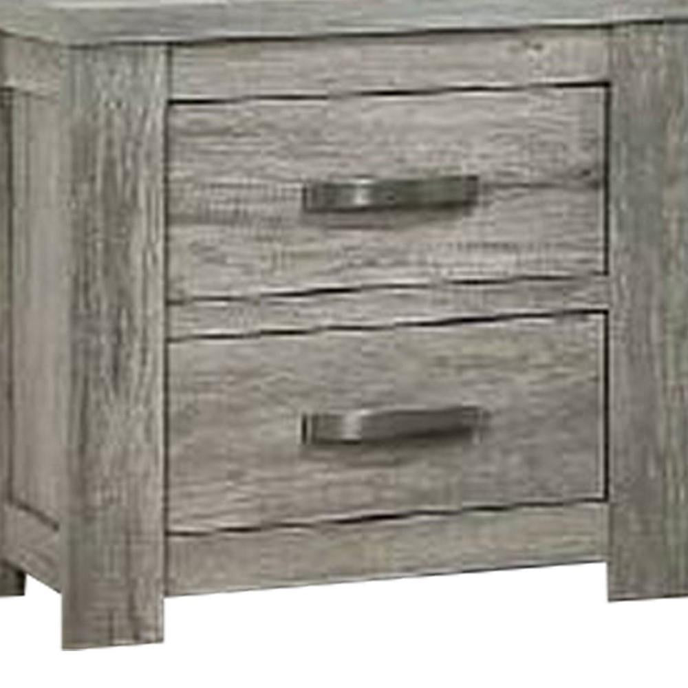 Wooden Nightstand with Two Drawers and Metal Bar Handles, Gray - BM232687