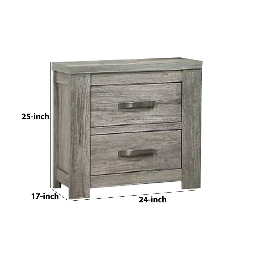 Wooden Nightstand with Two Drawers and Metal Bar Handles, Gray - BM232687