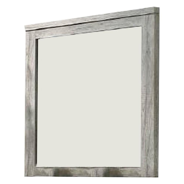 Wall Mirror with Rectangular Frame and Molded Details, Gray - BM232688