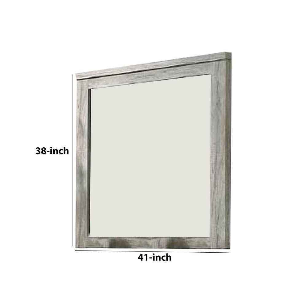 Wall Mirror with Rectangular Frame and Molded Details, Gray - BM232688