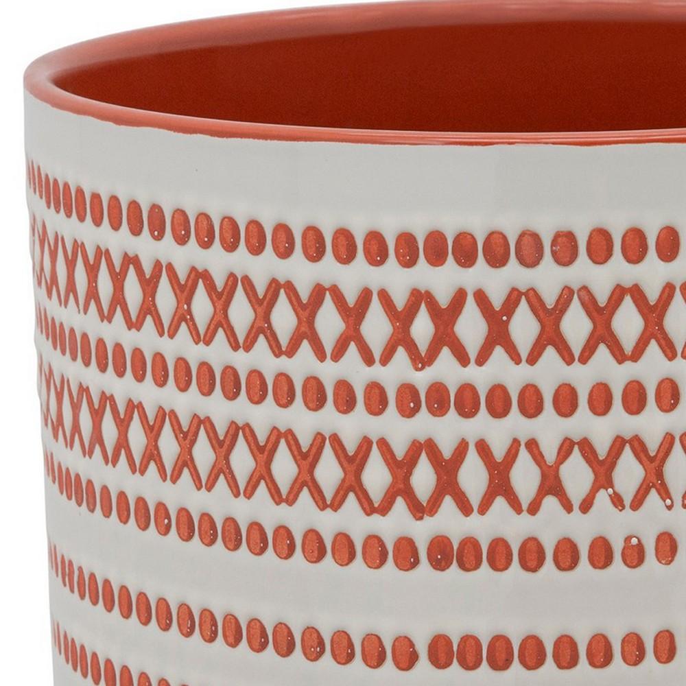 Round Shaped Ceramic Planter with Aztech Pattern, Red - BM232690