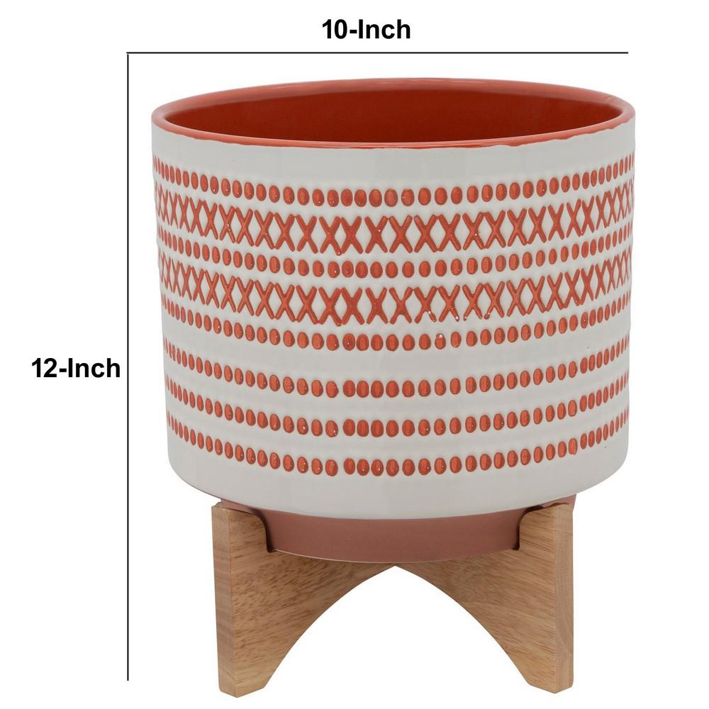 Round Shaped Ceramic Planter with Aztech Pattern, Red - BM232690