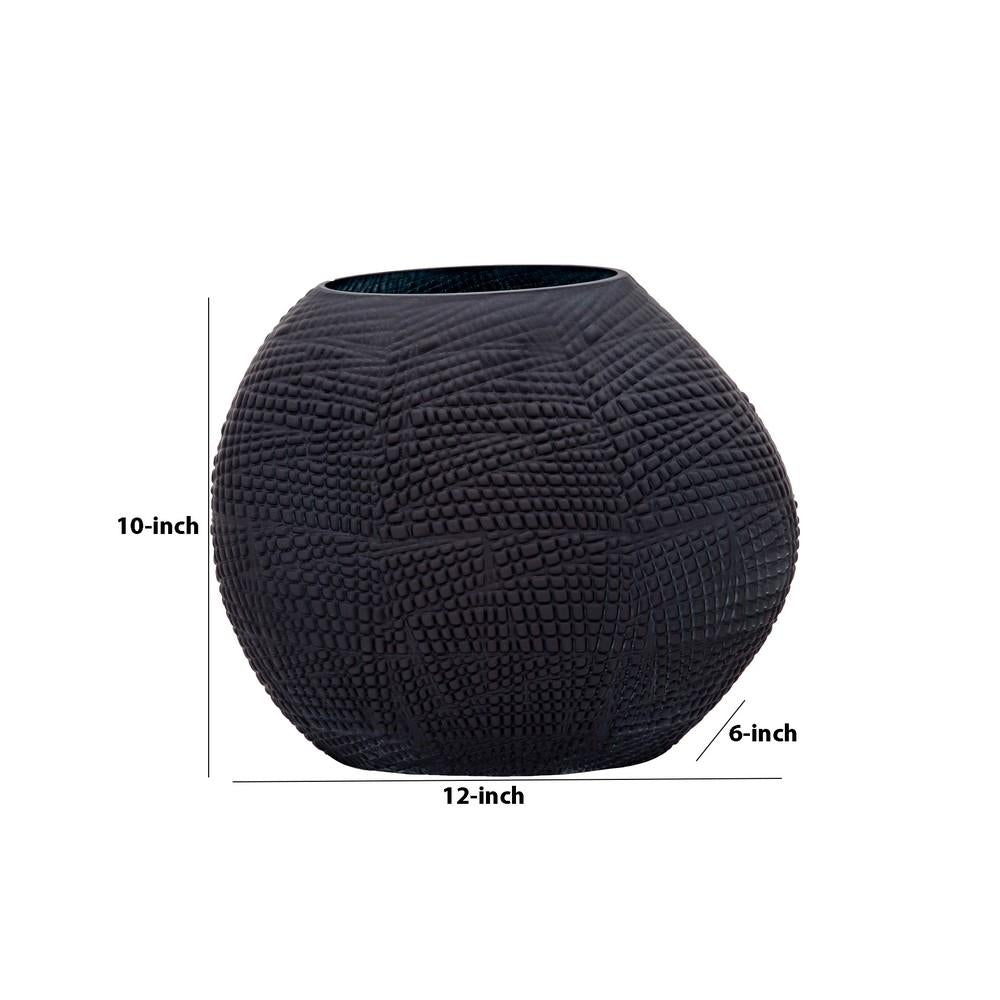 Glass Protruded Design Vase with Textured Details, Black - BM232694