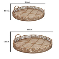 Round Shaped Bamboo Tray with Curved Handle, Set of 2, Brown - BM232698