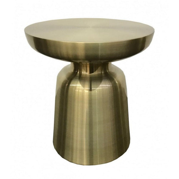 17 Inch Mushroom Shaped Metal End Table, Pedestal Base, Brass - BM232791