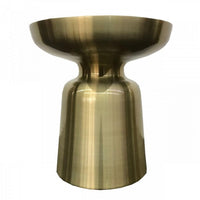 17 Inch Mushroom Shaped Metal End Table, Pedestal Base, Brass - BM232791