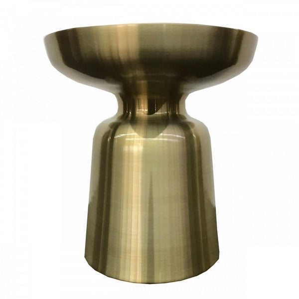 17 Inch Mushroom Shaped Metal End Table, Pedestal Base, Brass - BM232791