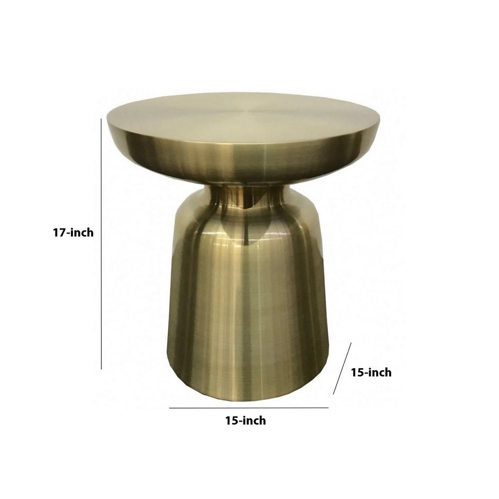 17 Inch Mushroom Shaped Metal End Table, Pedestal Base, Brass - BM232791