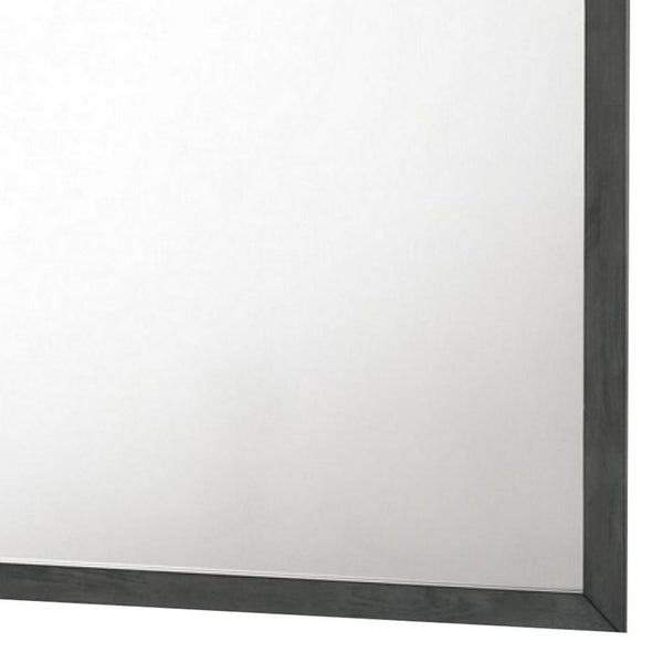 Wall Mirror with Rectangle Frame and Natural Wood Grain Details, Gray - BM232852