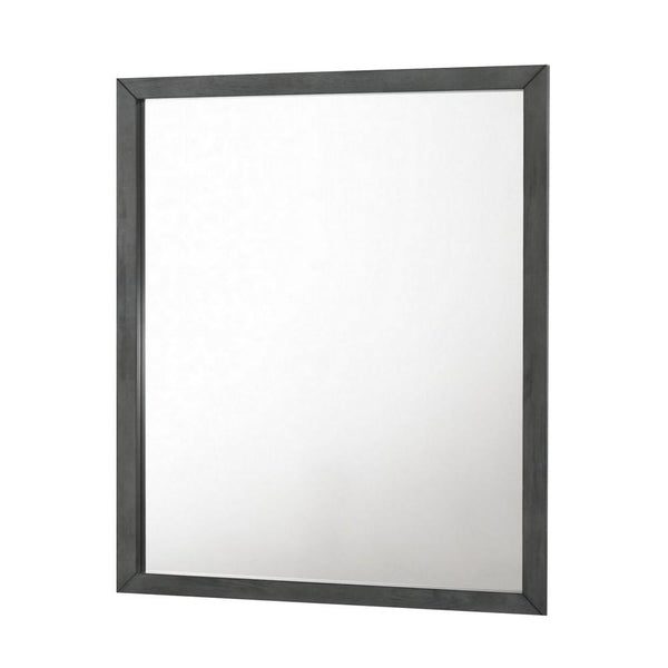Wall Mirror with Rectangle Frame and Natural Wood Grain Details, Gray - BM232852