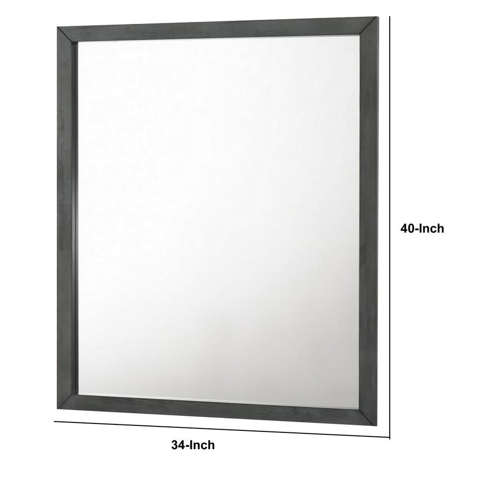 Wall Mirror with Rectangle Frame and Natural Wood Grain Details, Gray - BM232852