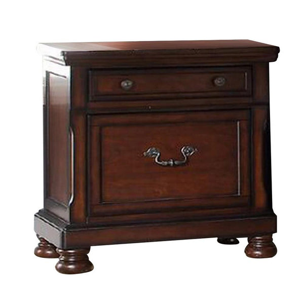 Two Drawers Wooden Nightstand with Bun Feet, Brown - BM232901