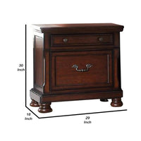 Two Drawers Wooden Nightstand with Bun Feet, Brown - BM232901