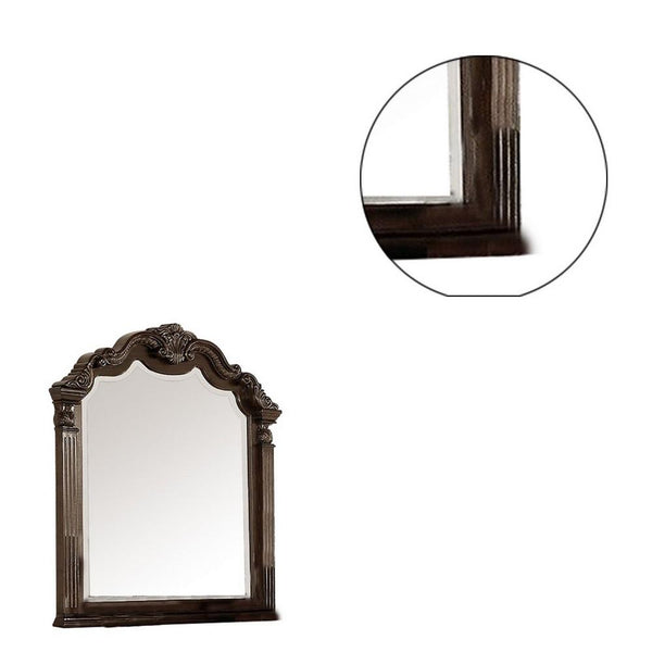 Modern Mirror with Crown Top Frame and Molded Details, Brown - BM232909