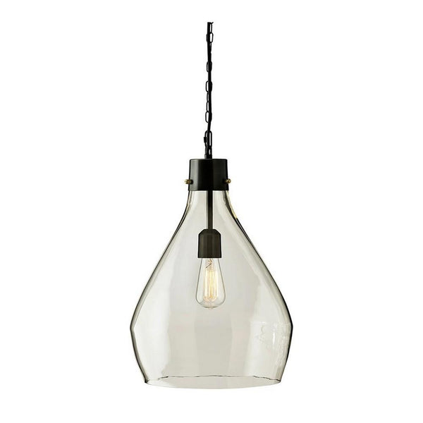 Teardrop Glass Pendant Lighting with Metal Chain, Clear and Black - BM232932
