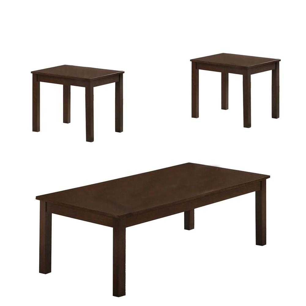 3 Piece Transitional Coffee Table and End Table with Block Legs, Brown - BM233096