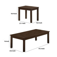 3 Piece Transitional Coffee Table and End Table with Block Legs, Brown - BM233096