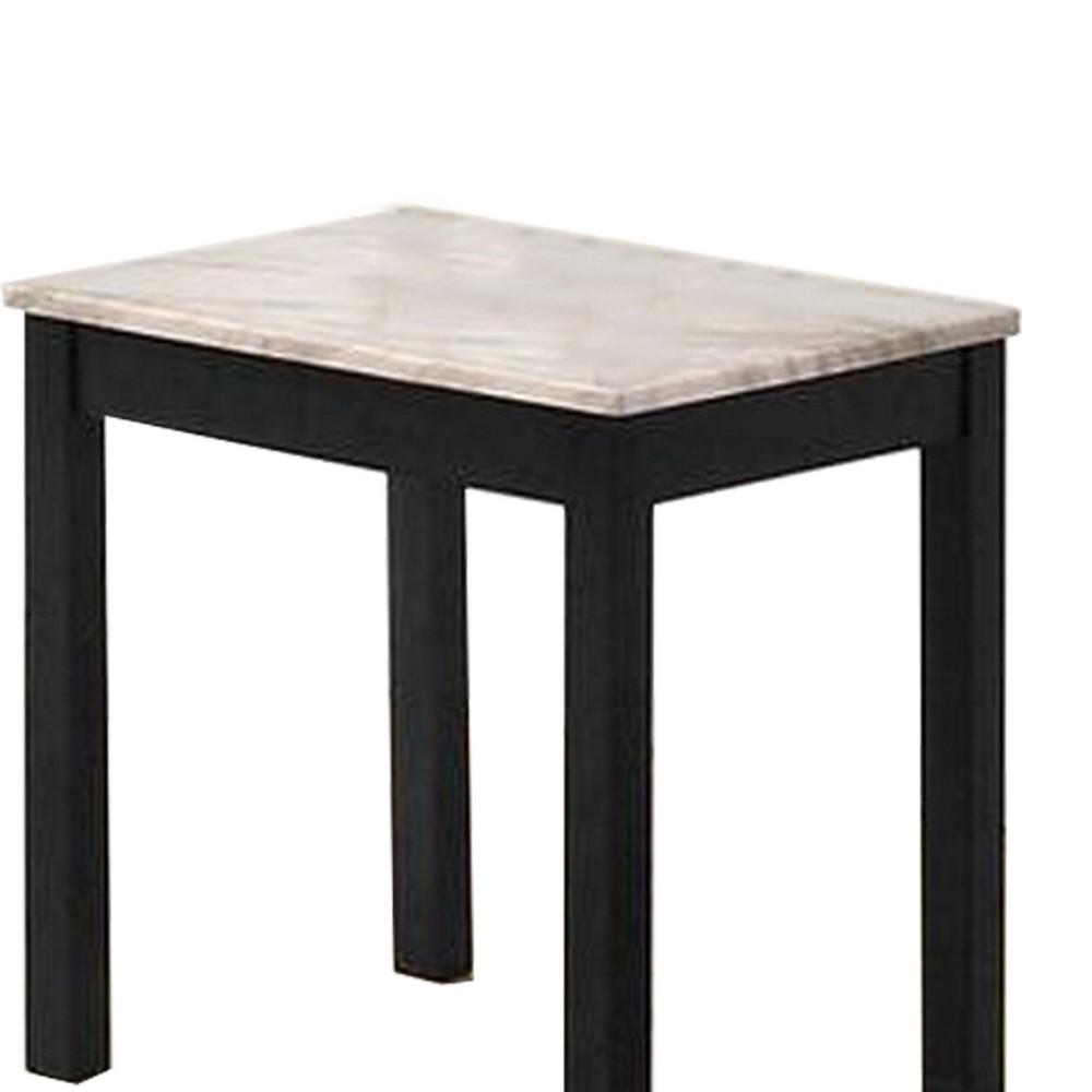 3 Piece Coffee Table and End Table with Faux Marble Top, Black and White - BM233097