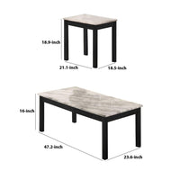 3 Piece Coffee Table and End Table with Faux Marble Top, Black and White - BM233097