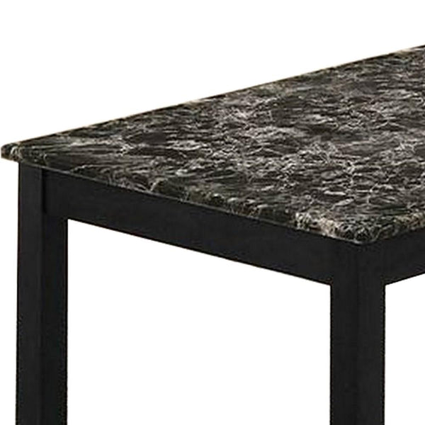 3 Piece Coffee Table and End Table with Faux Marble Top, Black - BM233098
