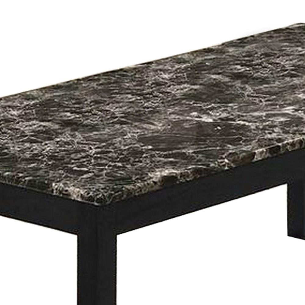 3 Piece Coffee Table and End Table with Faux Marble Top, Black - BM233098