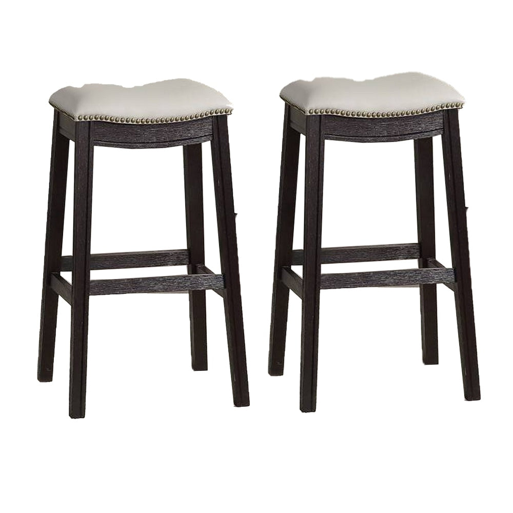 29 Inch Wooden Bar Stool with Upholstered Cushion Seat, Set of 2, Gray and Black - BM233105