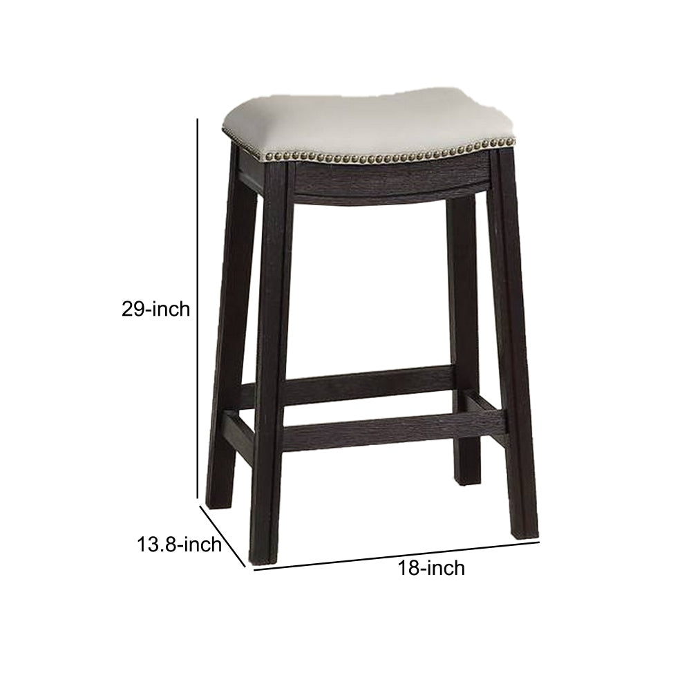 Benjara 29 Inch Wooden Bar Stool with Upholstered Cushion Seat