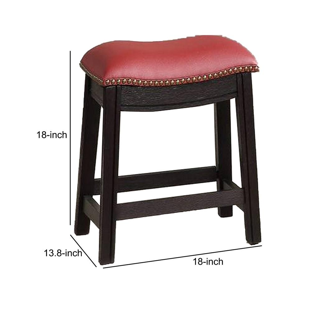 18 Inch Wooden Stool with Upholstered Cushion Seat, Set of 2, Gray and Red - BM233106