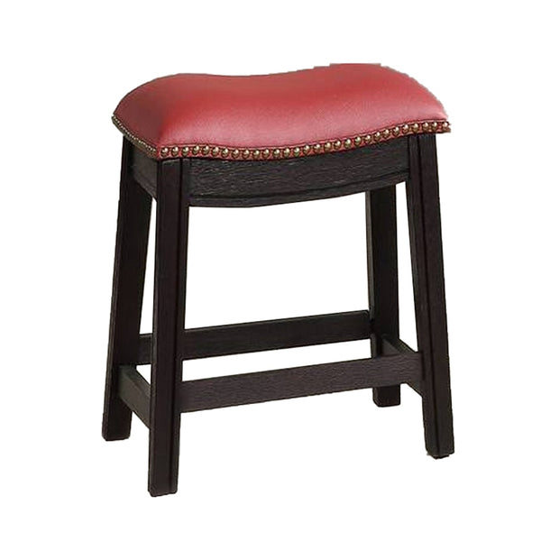18 Inch Wooden Stool with Upholstered Cushion Seat, Set of 2, Gray and Red - BM233106