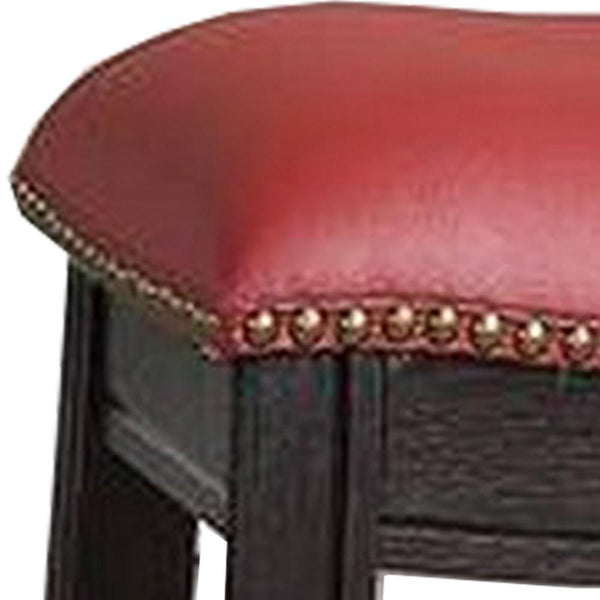 24 Inch Wooden Counter Stool with Upholstered Cushion Seat, Set of 2, Gray and Red - BM233107