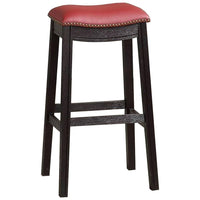29 Inch Wooden Bar Stool with Upholstered Cushion Seat, Set of 2, Gray and Red - BM233108