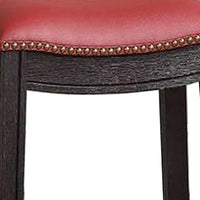 29 Inch Wooden Bar Stool with Upholstered Cushion Seat, Set of 2, Gray and Red - BM233108