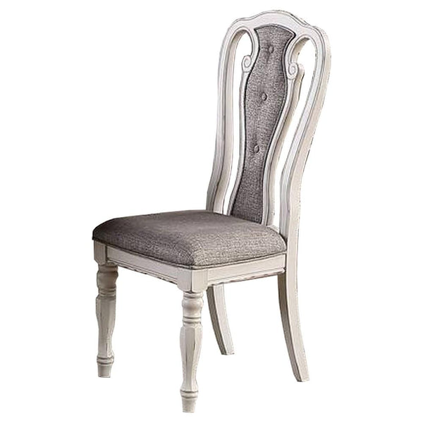 Dining Chair with Button Tufted Backrest, Padded Seat, Set of 2, White and Gray - BM233110