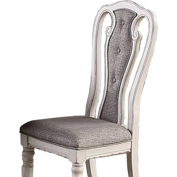 Dining Chair with Button Tufted Backrest, Padded Seat, Set of 2, White and Gray - BM233110