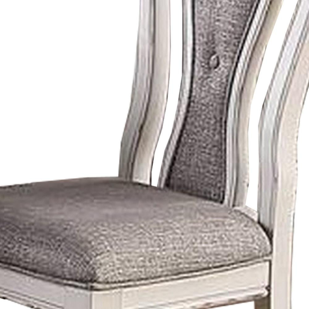 Dining Chair with Button Tufted Backrest, Padded Seat, Set of 2, White and Gray - BM233110