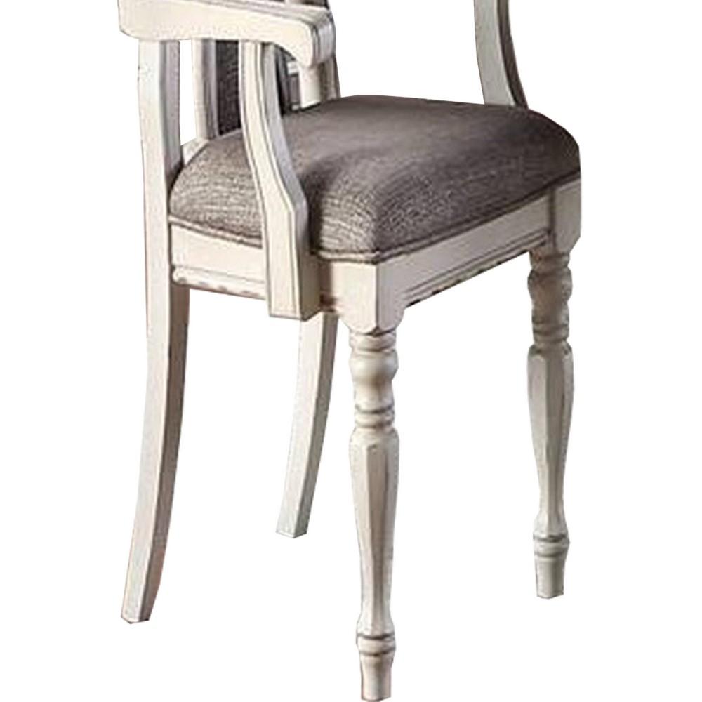 Wooden Arm Chair with Button Tufted Back, Set of 2, Cream and Gray - BM233131