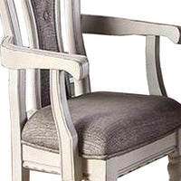 Wooden Arm Chair with Button Tufted Back, Set of 2, Cream and Gray - BM233131