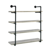 46 Inch 4 Tier Metal and Wooden Wall Shelf, Black and Gray - BM233215