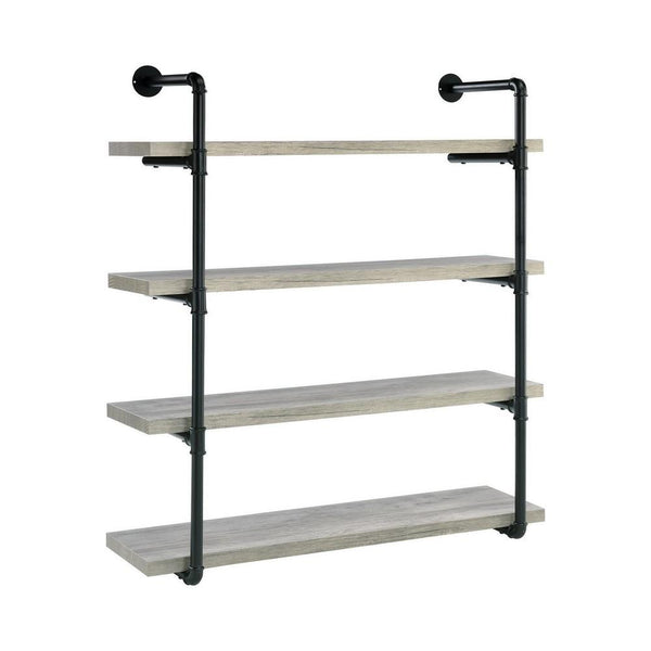 46 Inch 4 Tier Metal and Wooden Wall Shelf, Black and Gray - BM233215