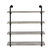 46 Inch 4 Tier Metal and Wooden Wall Shelf, Black and Gray - BM233215