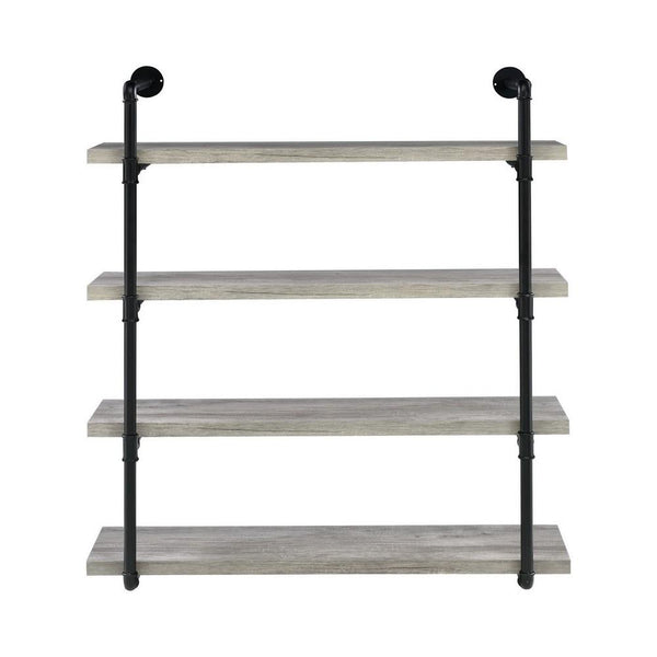46 Inch 4 Tier Metal and Wooden Wall Shelf, Black and Gray - BM233215